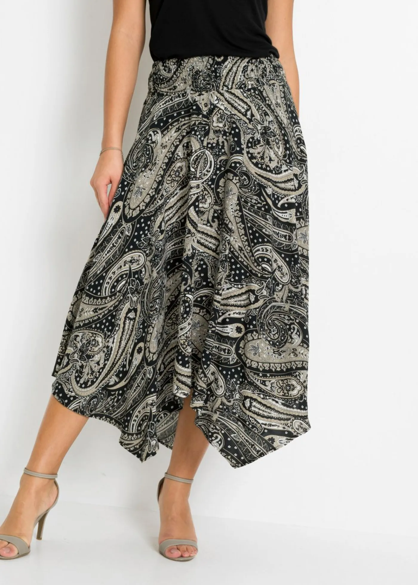 Falda midi asimétrica de viscosa pura Mujer Faldas