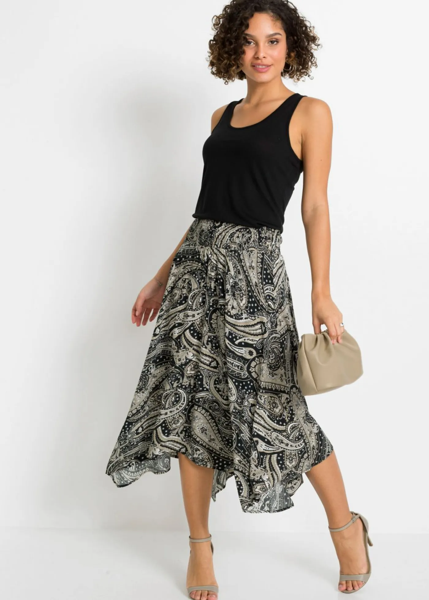 Falda midi asimétrica de viscosa pura Mujer Faldas