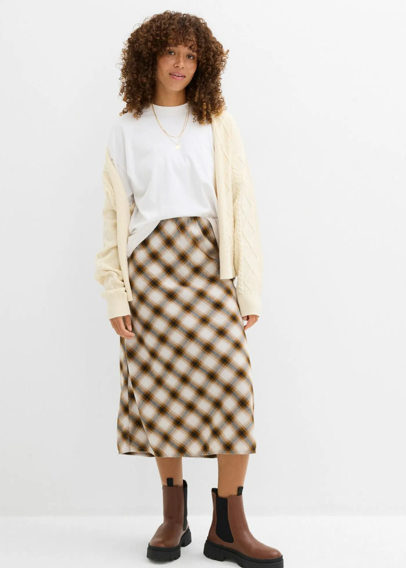 Falda midi de franela de algodón puro Mujer Faldas