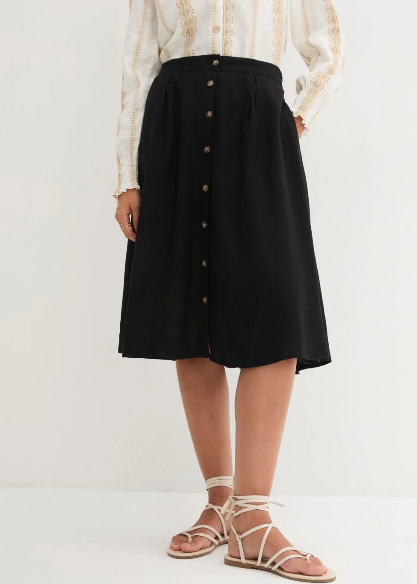 Clearance Falda midi de lino Mujer Faldas