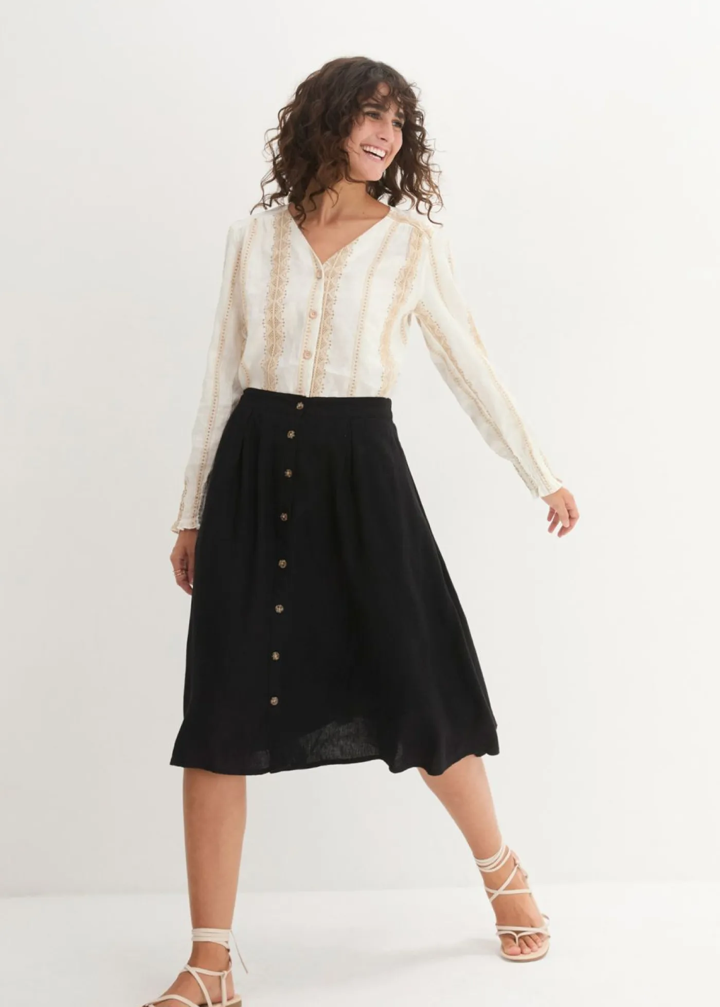 Clearance Falda midi de lino Mujer Faldas