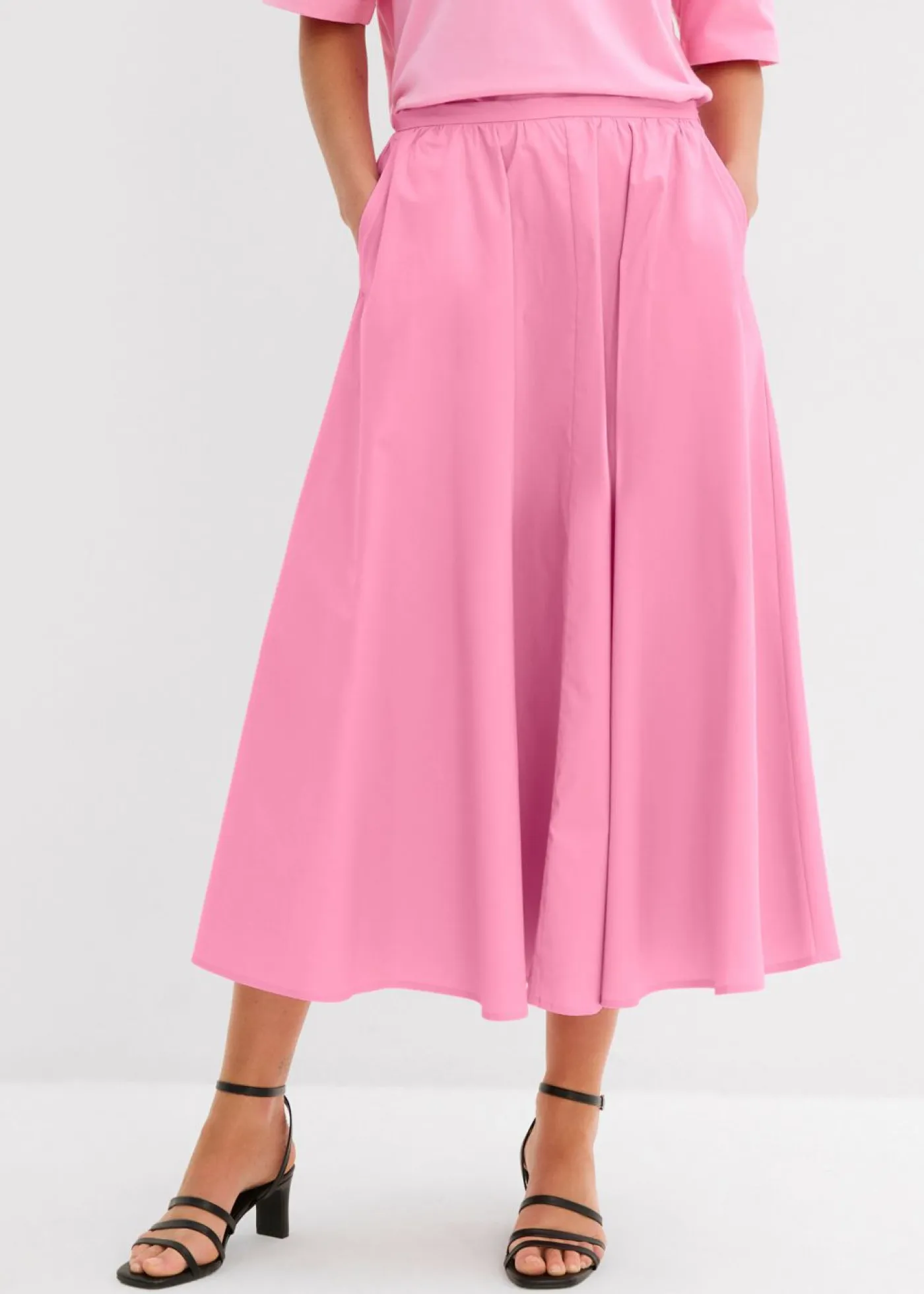 Outlet Falda midi de mezcla de algodón elástico Mujer Faldas|Novedades