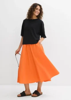New Falda midi de mezcla de lino Mujer Faldas