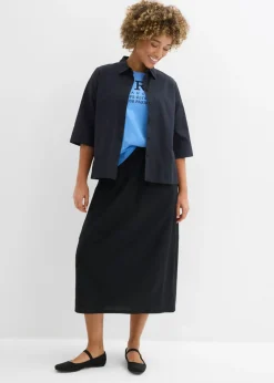 Falda midi de mezcla de lino ligero Mujer Faldas|Novedades