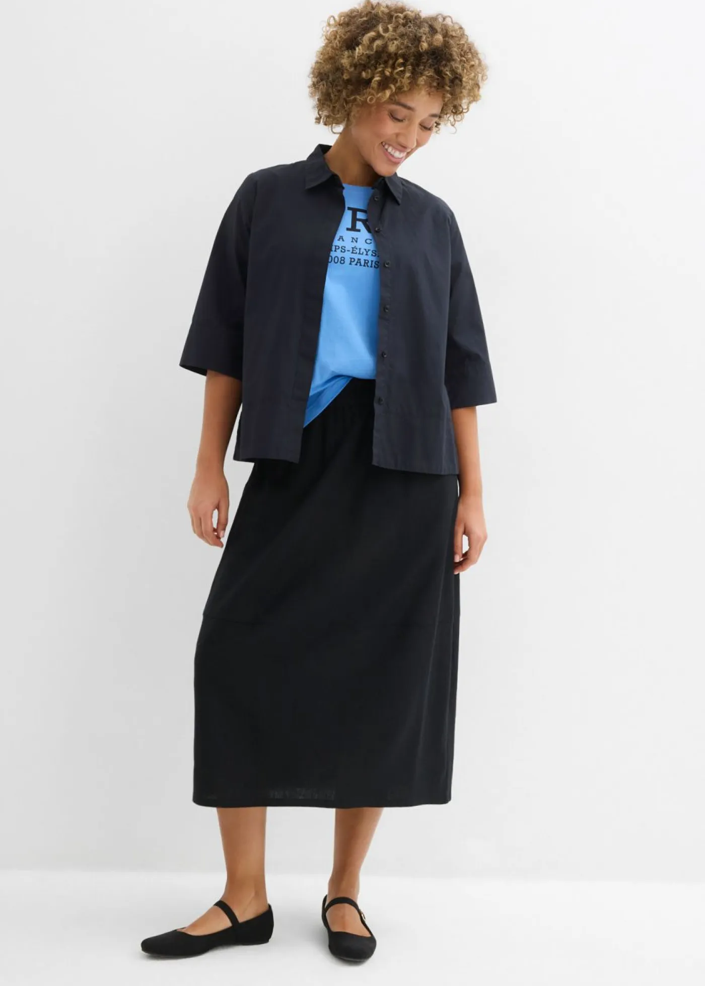 Falda midi de mezcla de lino ligero Mujer Faldas|Novedades