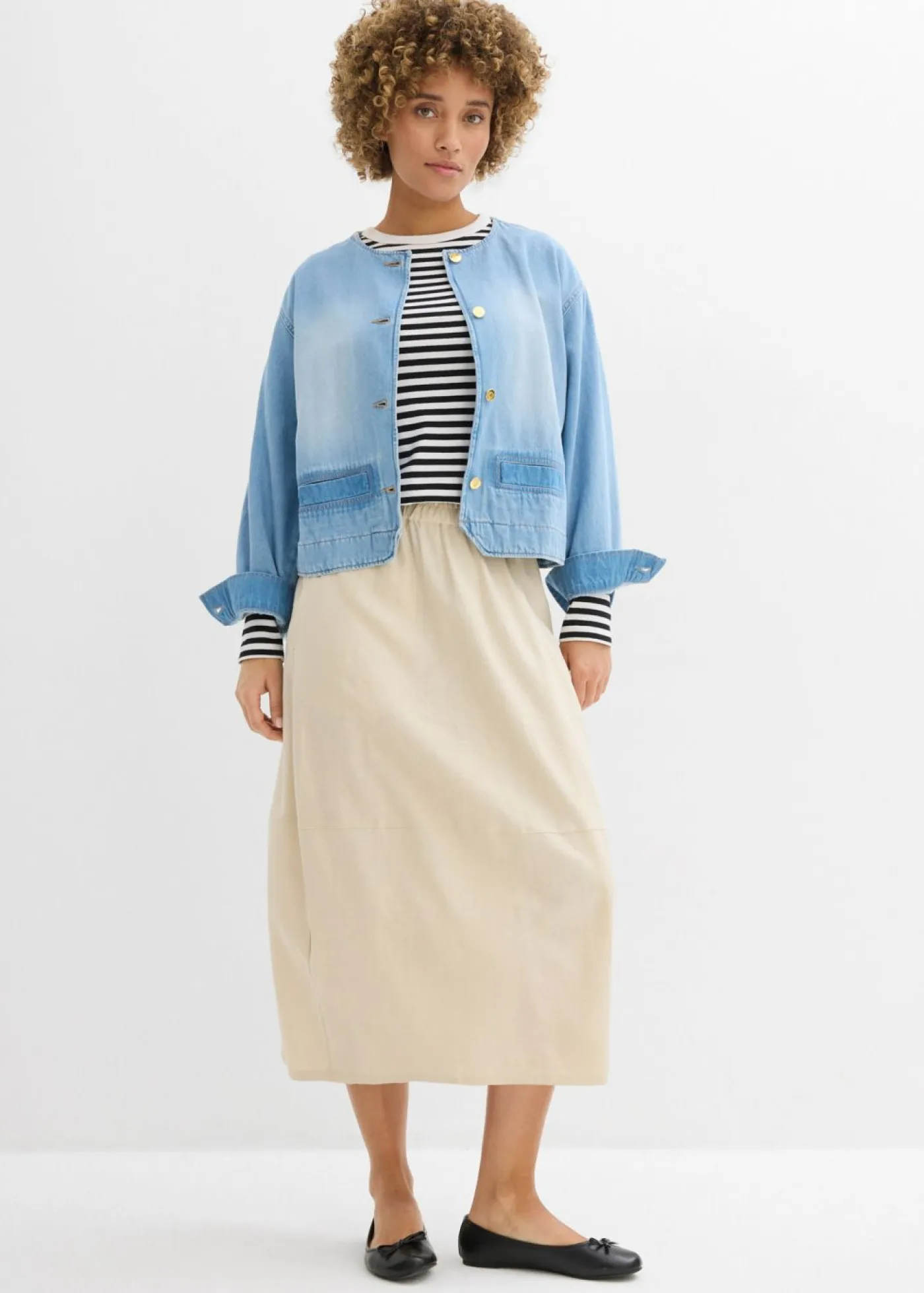 Outlet Falda midi de mezcla de lino ligero Mujer Faldas|Novedades