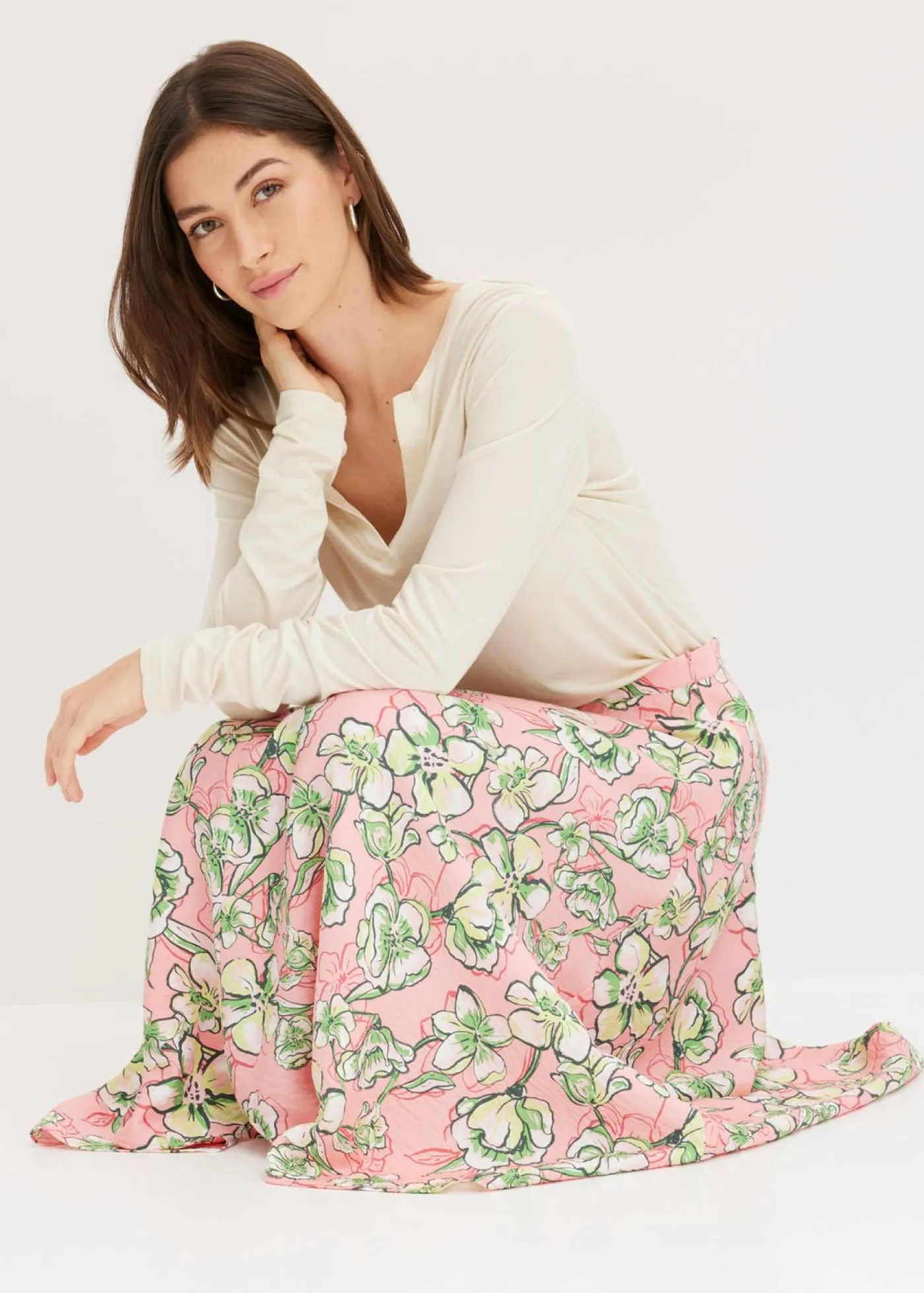 Online Falda midi de mezcla de viscosa fluida Mujer Faldas
