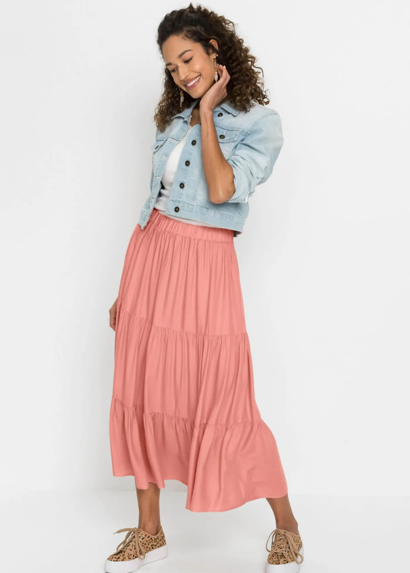 Online Falda midi de viscosa con efecto arrugado Mujer Faldas