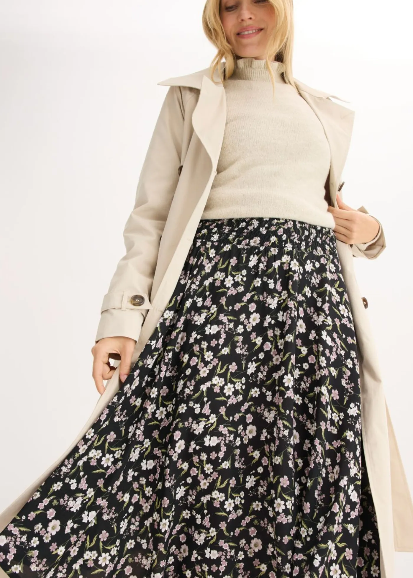 Sale Falda midi de viscosa pura Mujer Faldas|Novedades