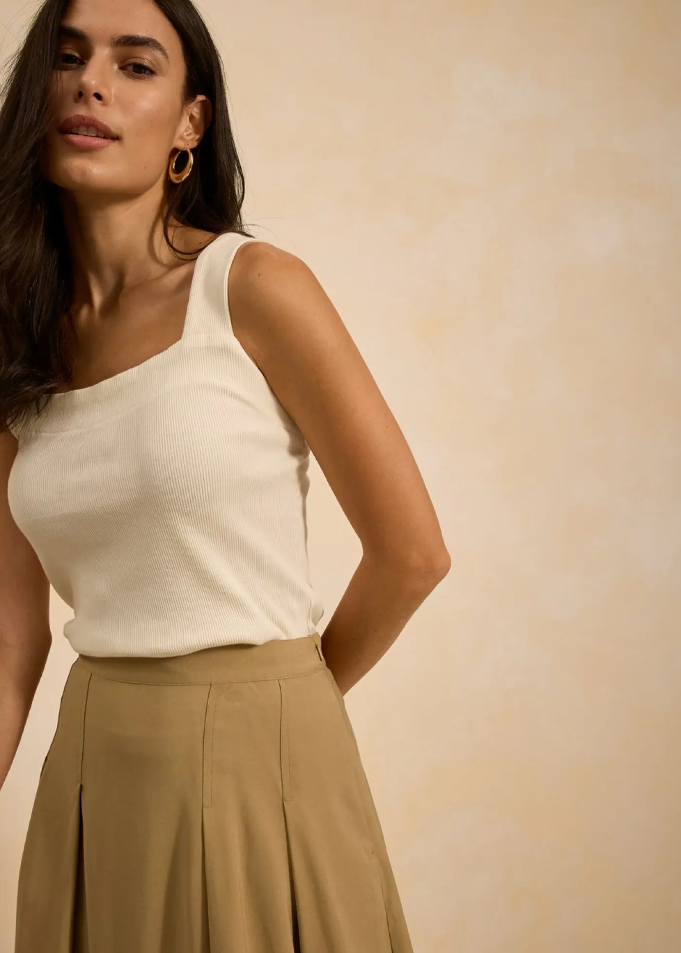 Hot Falda plisada de mezcla de viscosa suave Mujer Faldas