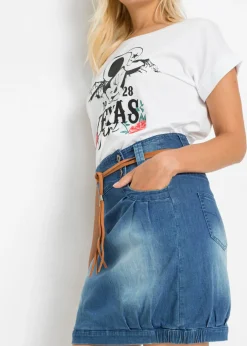 New Falda vaquera con cinturón Mujer Faldas