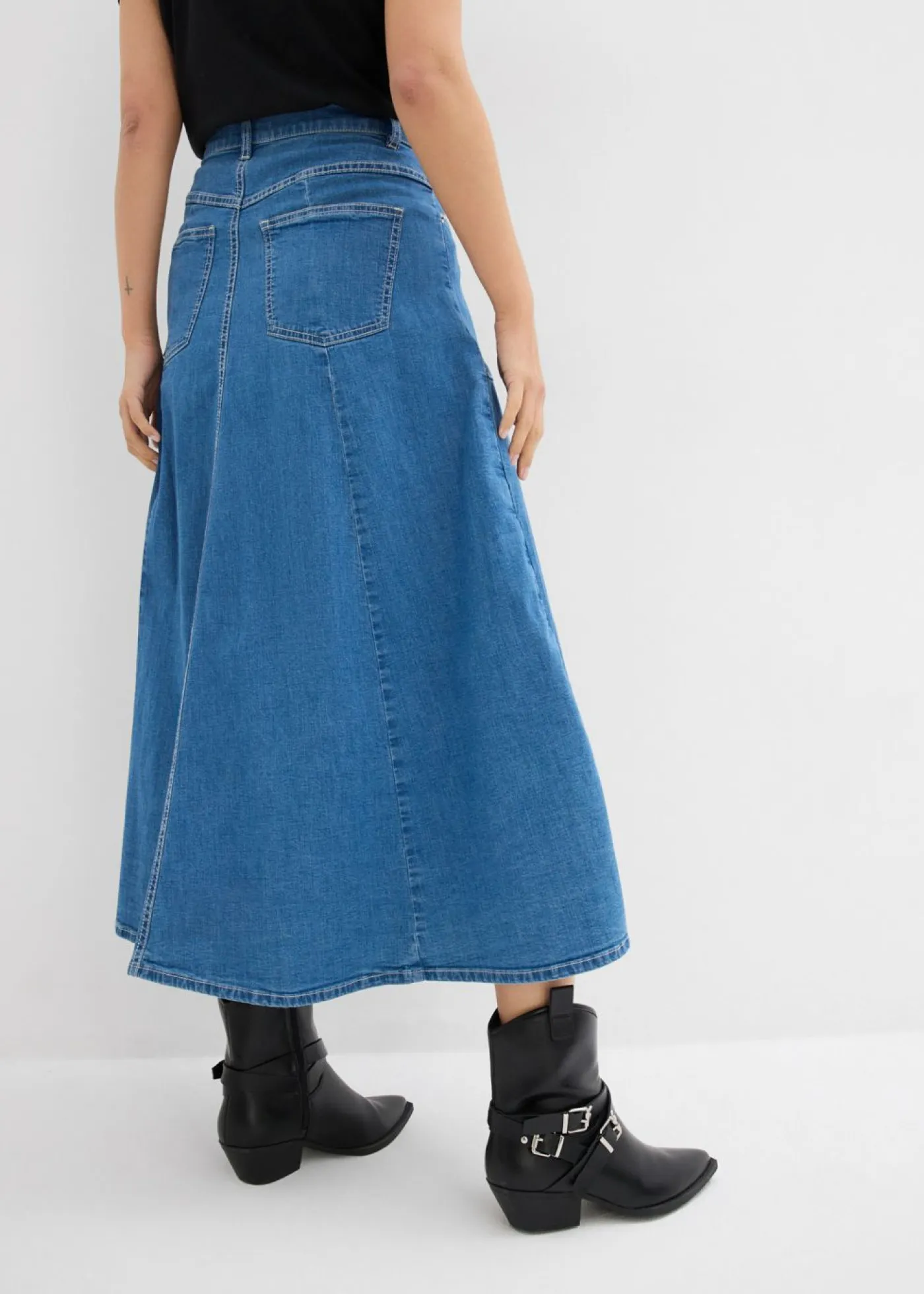 Falda vaquera de talle alto y largo midi Mujer Faldas