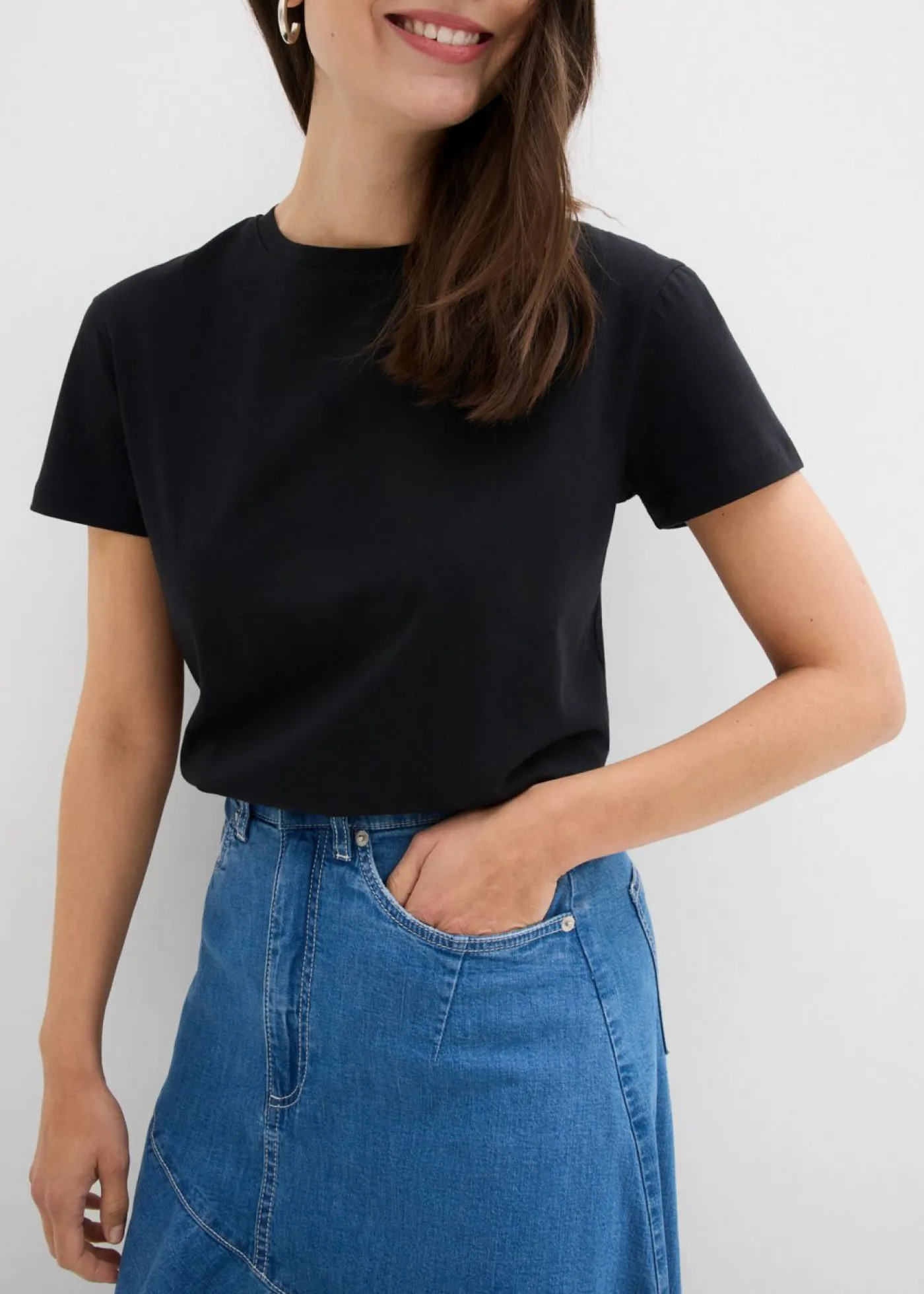Falda vaquera de talle alto y largo midi Mujer Faldas