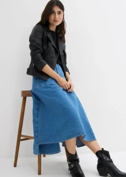 Falda vaquera de talle alto y largo midi Mujer Faldas