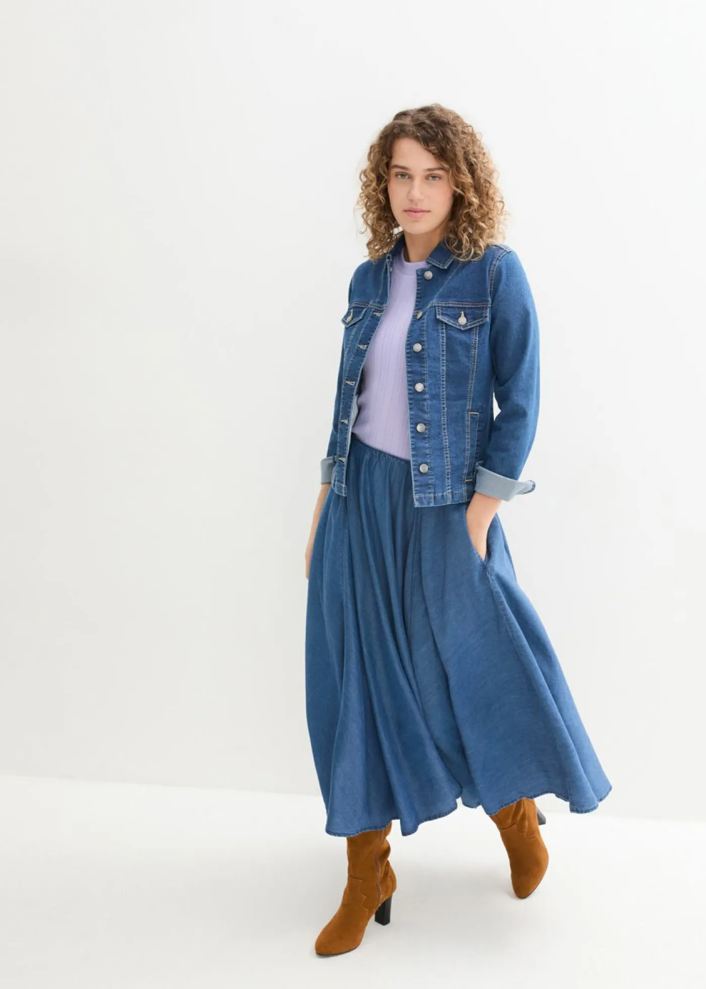 Outlet Falda vaquera, high waist, cintura cómoda, de algodón orgánico Mujer Faldas
