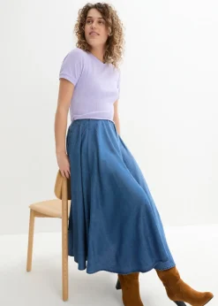 Outlet Falda vaquera, high waist, cintura cómoda, de algodón orgánico Mujer Faldas