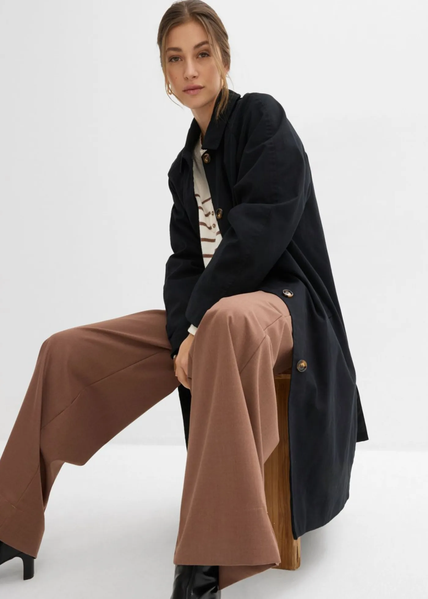 Gabardina de botonera sencilla Mujer Esenciales|Chaquetas Y Abrigos