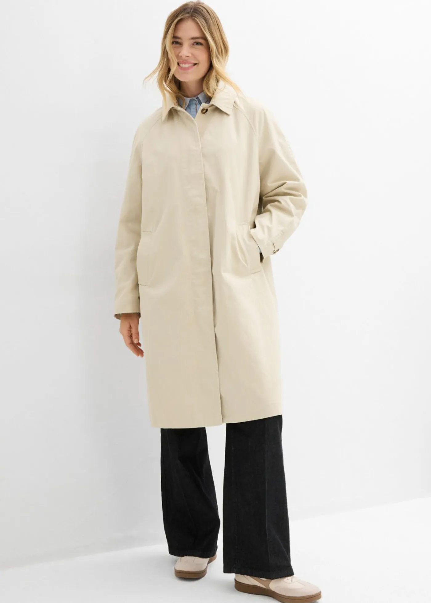 Gabardina de botonera sencilla Mujer Esenciales|Chaquetas Y Abrigos