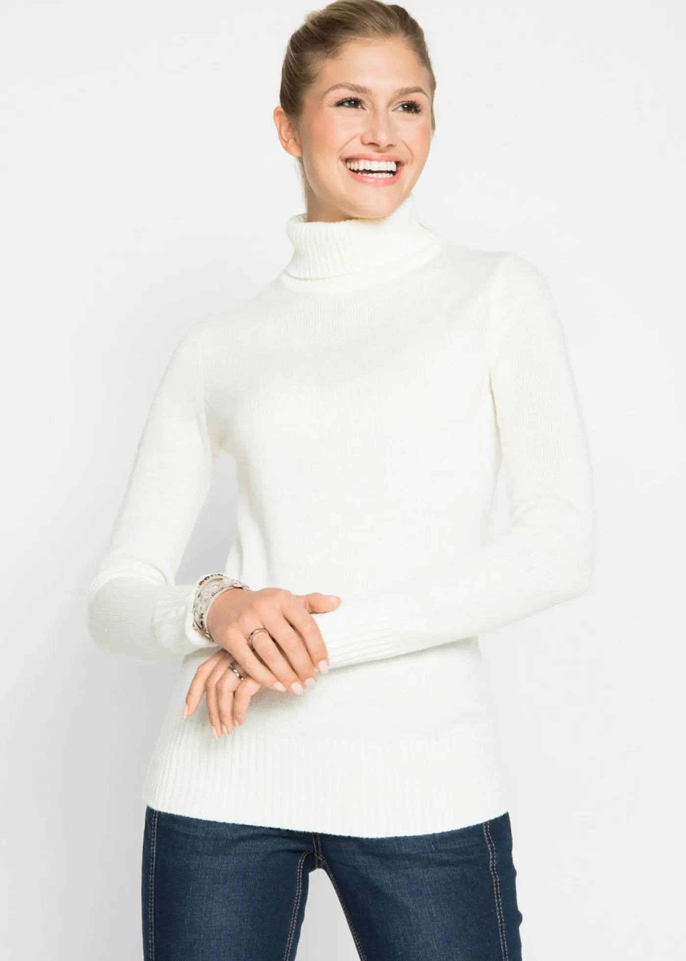 New Jersey básico de punto fino con cuello alto Mujer Básicos|Jerséis