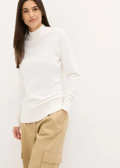 New Jersey básico de punto fino con cuello alto y algodón reciclado Mujer Básicos|Jerséis