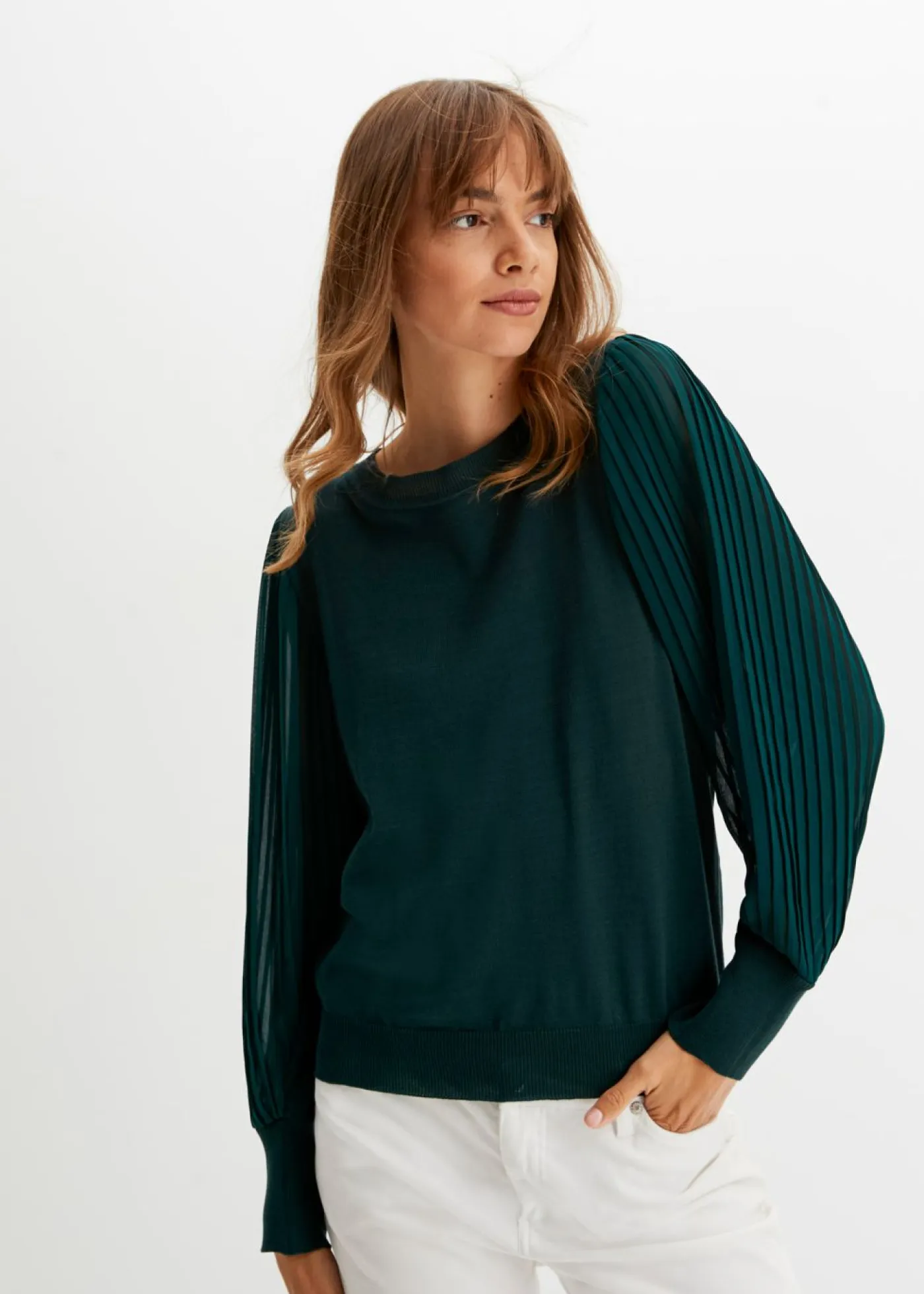 Jersey con mangas plisadas de viscosa sostenible Mujer Jerséis|Ropa De Punto