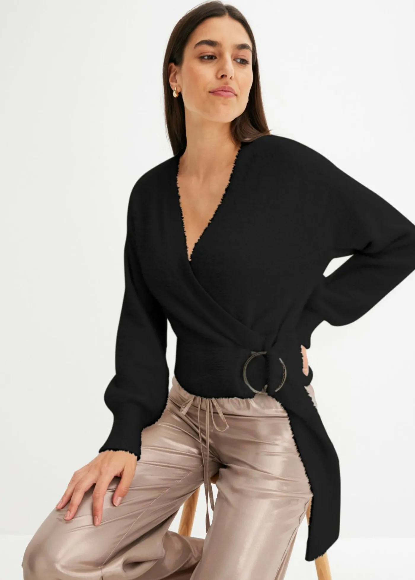 New Jersey cruzado con accesorio Mujer Jerséis|Ropa De Punto