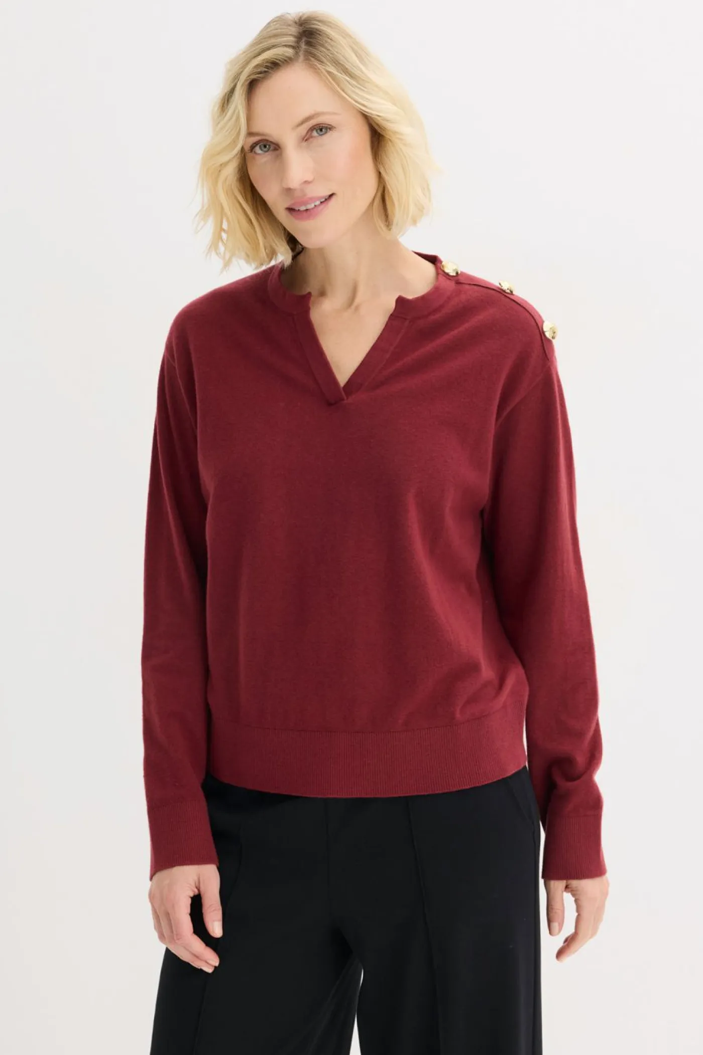 New Jersey de algodón con detalle de botones Mujer Jerséis|Ropa De Punto