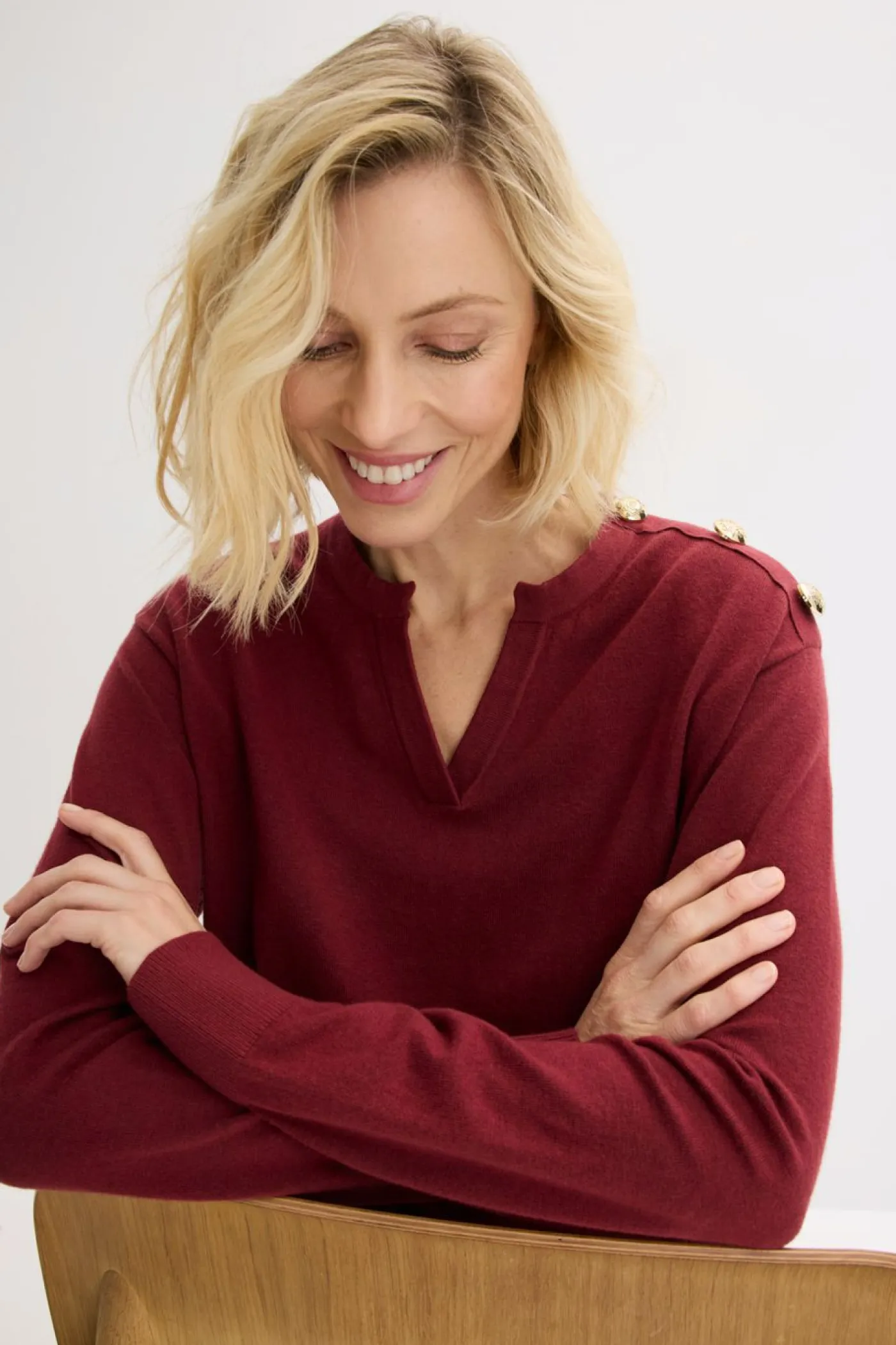 New Jersey de algodón con detalle de botones Mujer Jerséis|Ropa De Punto