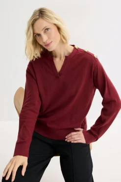 New Jersey de algodón con detalle de botones Mujer Jerséis|Ropa De Punto