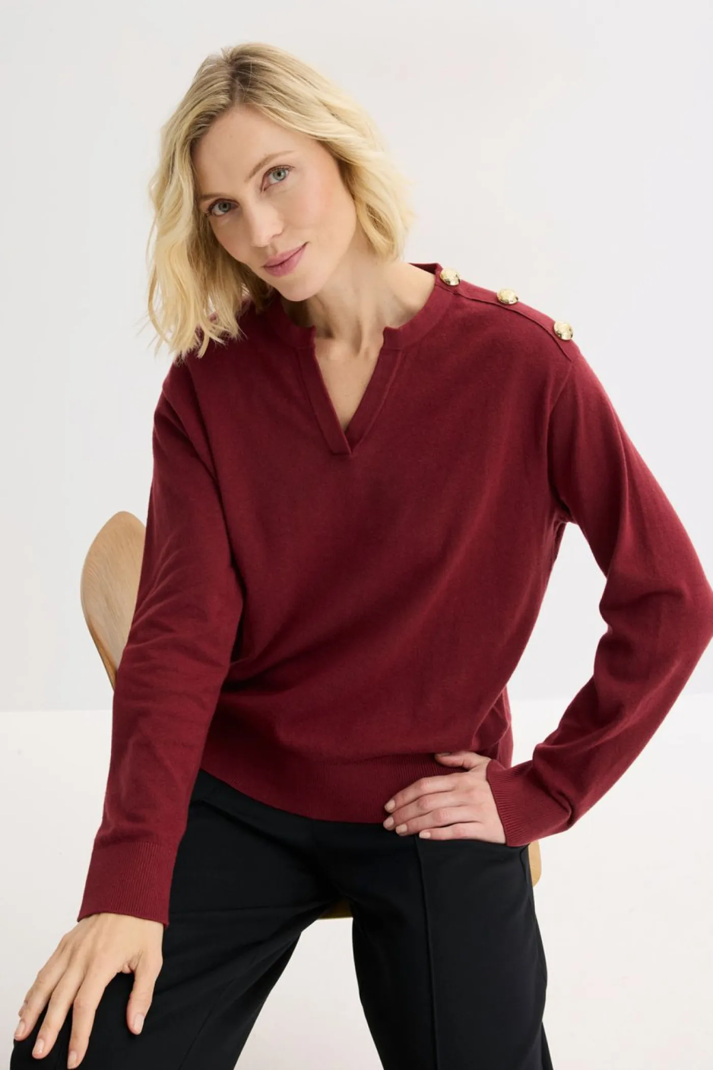 New Jersey de algodón con detalle de botones Mujer Jerséis|Ropa De Punto