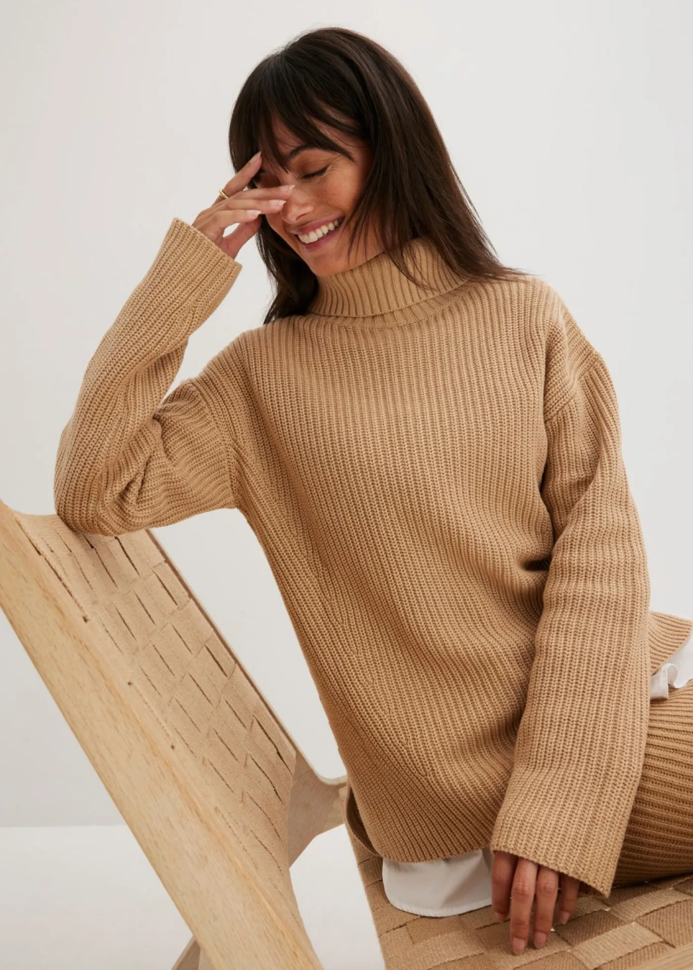 Hot Jersey de algodón puro con cuello vuelto Mujer Jerséis|Ropa De Punto