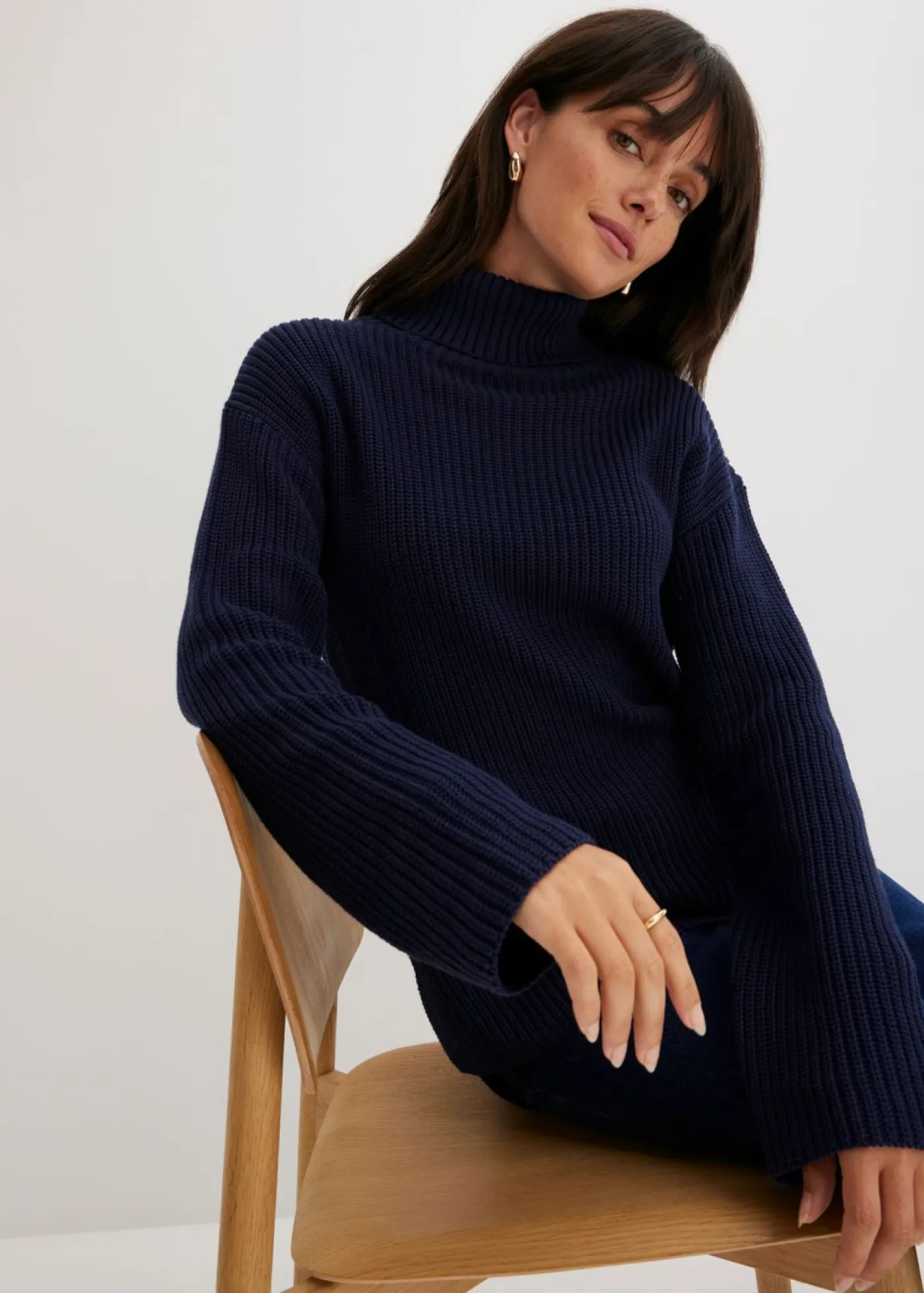 Best Jersey de algodón puro con cuello vuelto Mujer Jerséis|Ropa De Punto
