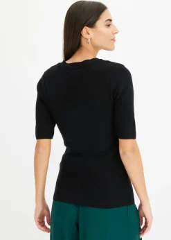 Online Jersey de canalé de manga corta con viscosa Mujer Jerséis|Ropa De Punto