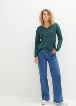 New Jersey de canalé Milano con escote en V Mujer Jerséis|Ropa De Punto