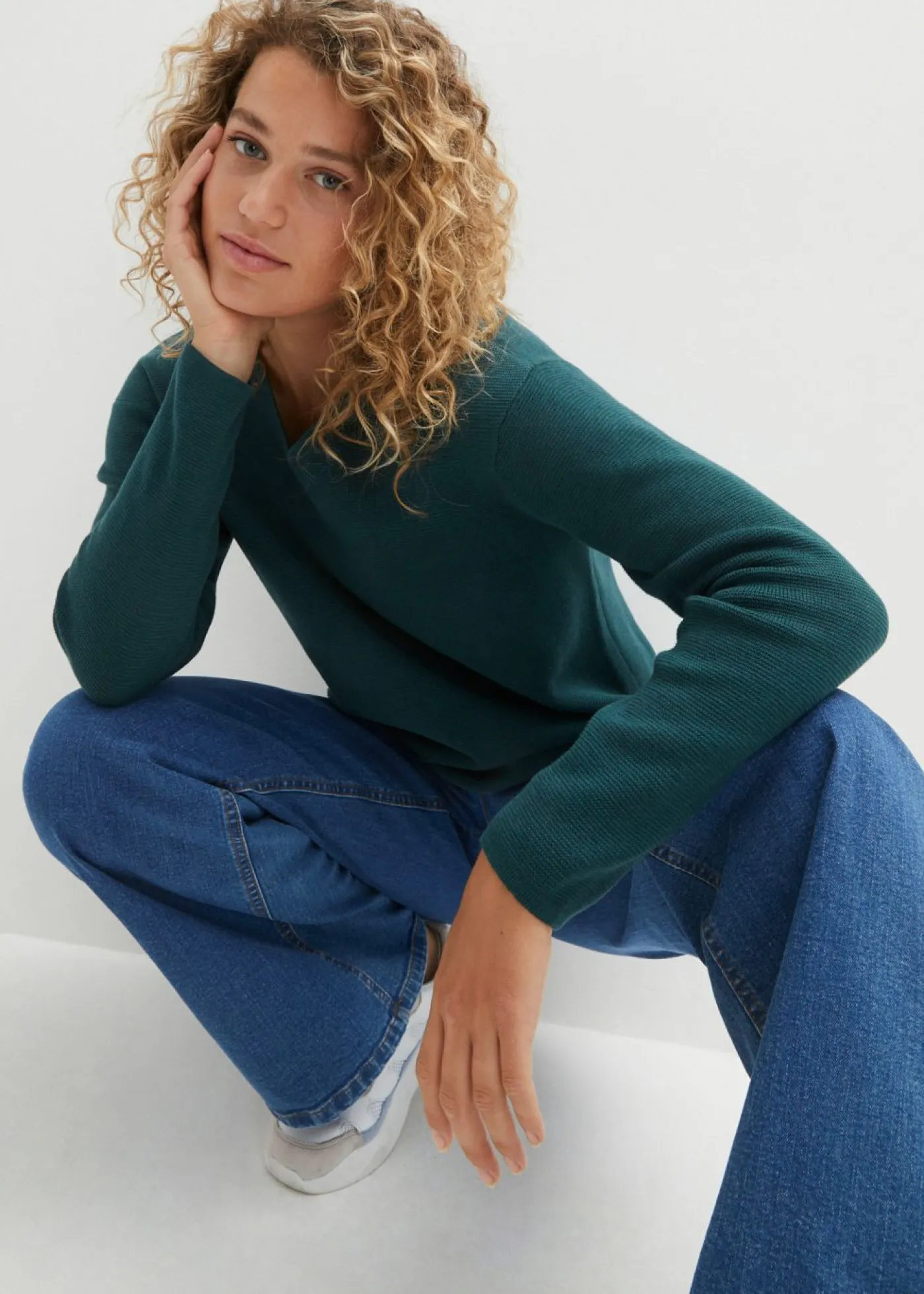 New Jersey de canalé Milano con escote en V Mujer Jerséis|Ropa De Punto