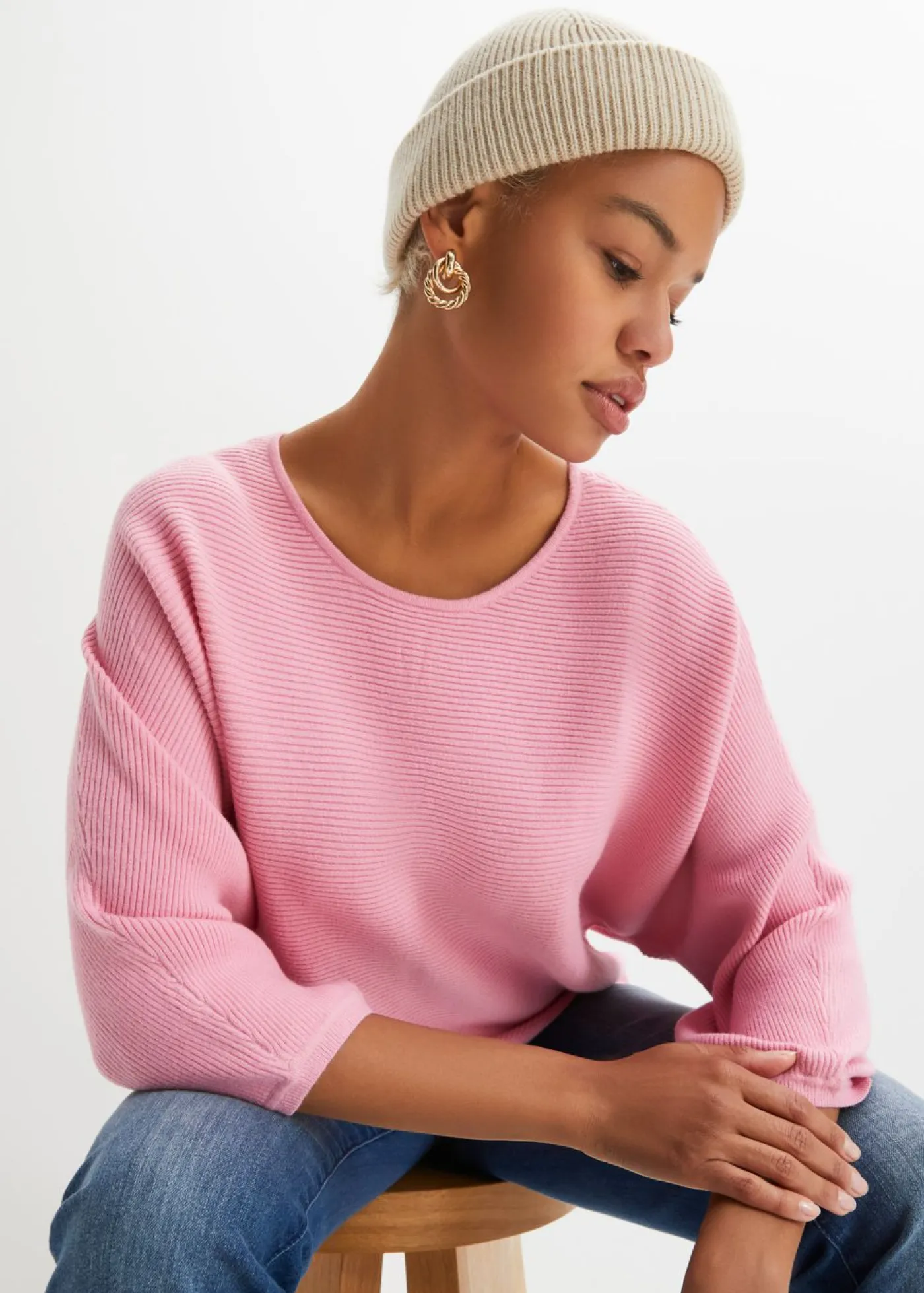 Jersey de canalé oversize de mezcla de viscosa Mujer Jerséis|Ropa De Punto
