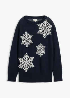 Clearance Jersey de cuello redondo con copos de nieve Mujer Jerséis|Ropa De Punto