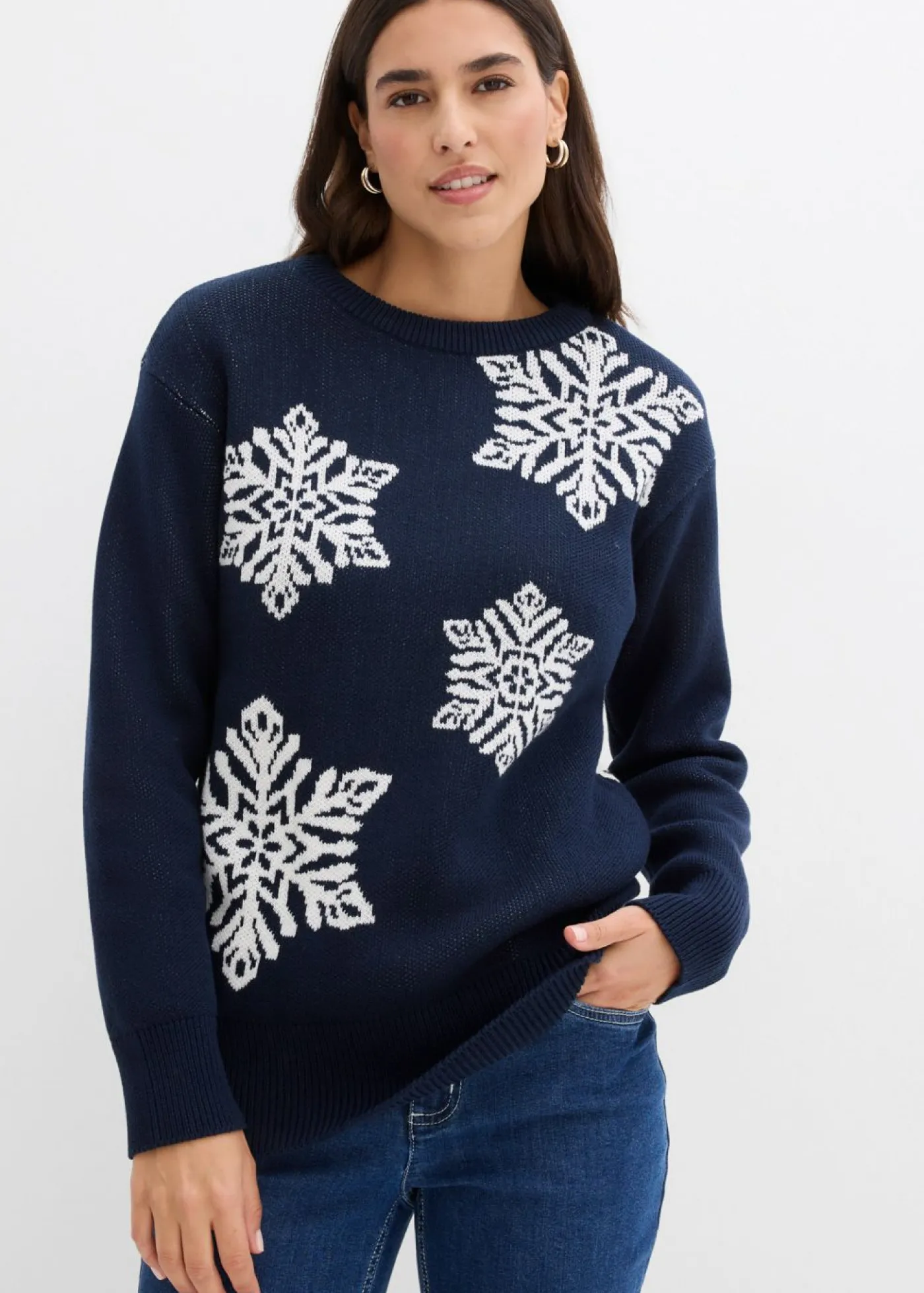 Clearance Jersey de cuello redondo con copos de nieve Mujer Jerséis|Ropa De Punto