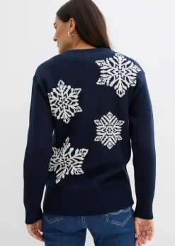 Clearance Jersey de cuello redondo con copos de nieve Mujer Jerséis|Ropa De Punto