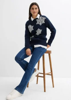 Clearance Jersey de cuello redondo con copos de nieve Mujer Jerséis|Ropa De Punto