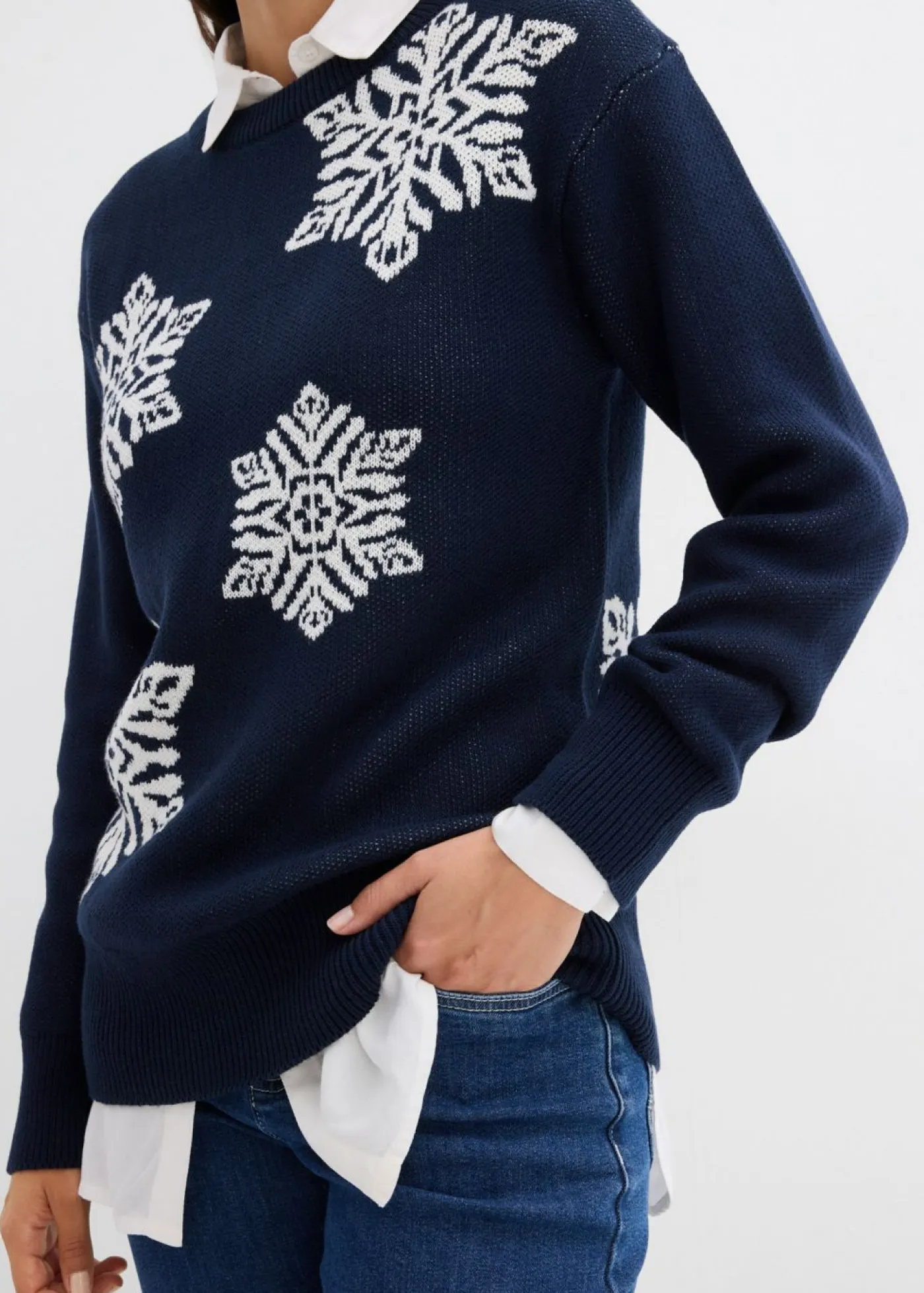 Clearance Jersey de cuello redondo con copos de nieve Mujer Jerséis|Ropa De Punto