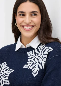 Clearance Jersey de cuello redondo con copos de nieve Mujer Jerséis|Ropa De Punto