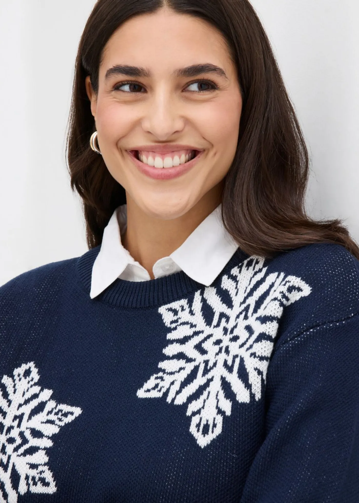 Clearance Jersey de cuello redondo con copos de nieve Mujer Jerséis|Ropa De Punto