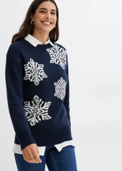 Clearance Jersey de cuello redondo con copos de nieve Mujer Jerséis|Ropa De Punto
