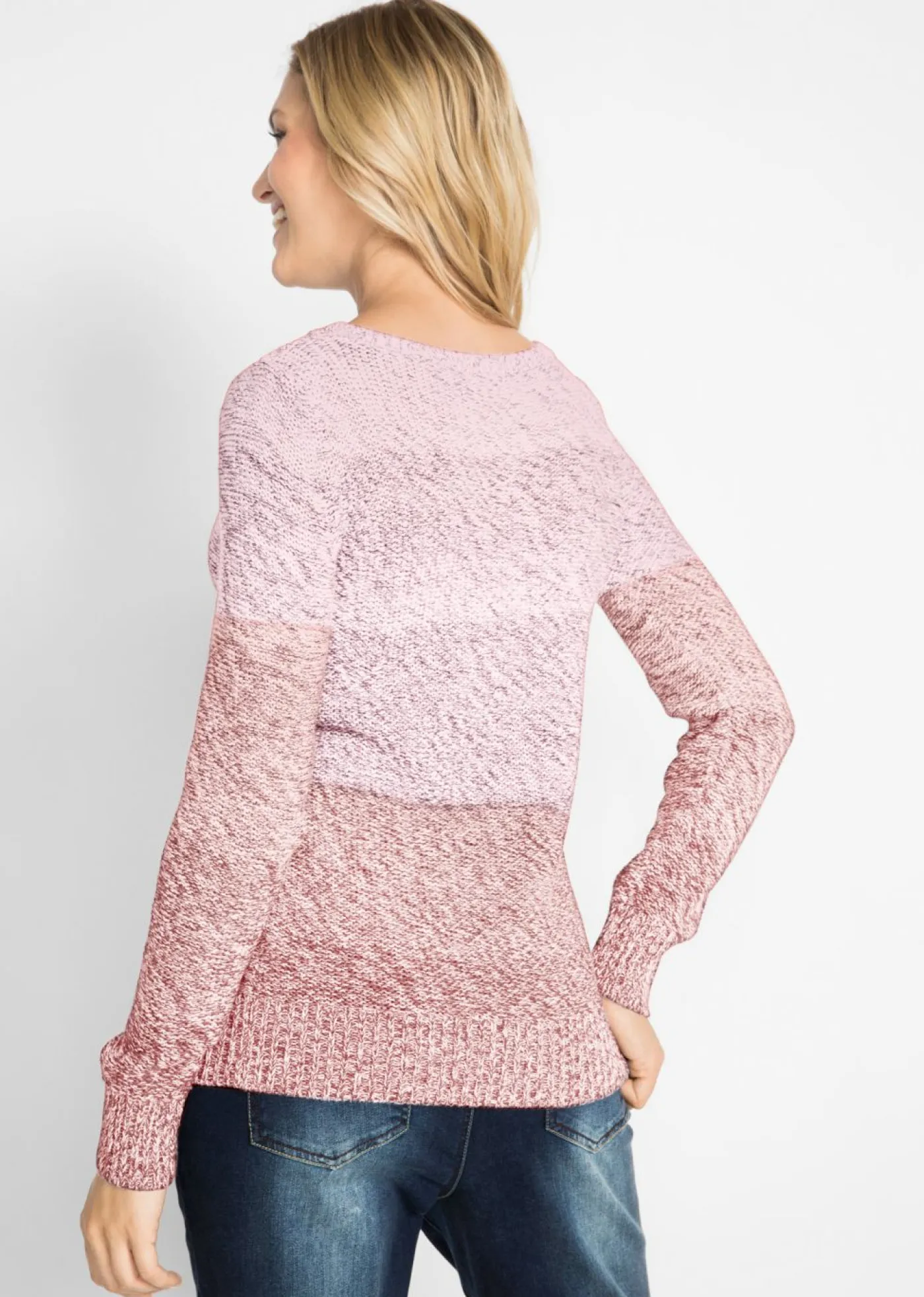 Online Jersey de cuello redondo con degradado cromático y manga larga Mujer Jerséis|Ropa De Punto
