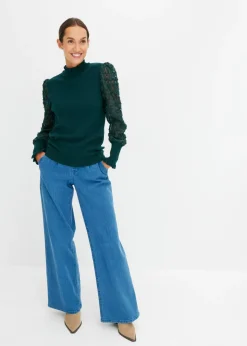 Best Jersey de cuello vuelto con mangas decorativas de gasa Mujer Jerséis|Ropa De Punto