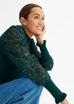 Best Jersey de cuello vuelto con mangas decorativas de gasa Mujer Jerséis|Ropa De Punto