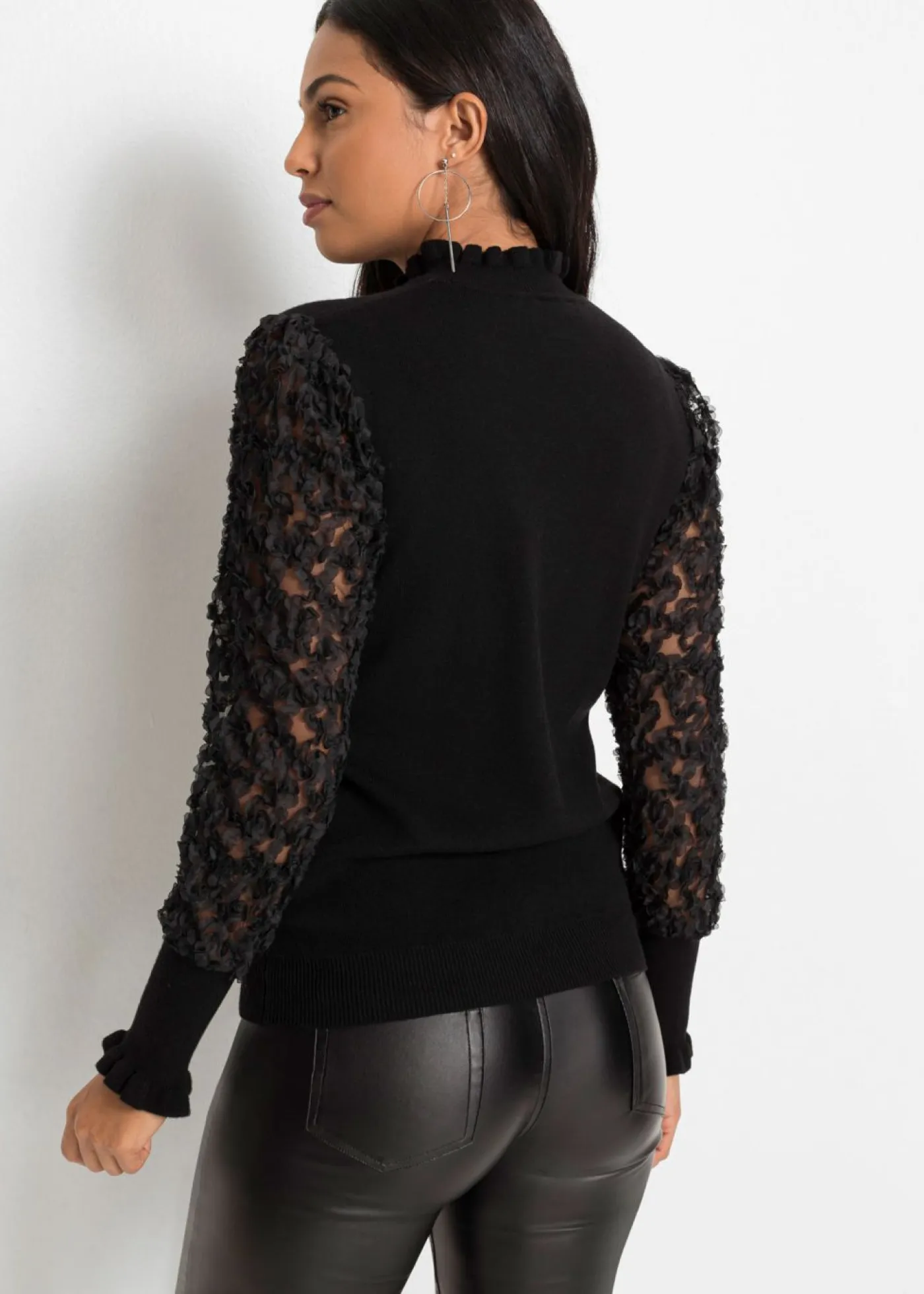 Clearance Jersey de cuello vuelto con mangas decorativas de gasa Mujer Jerséis|Ropa De Punto