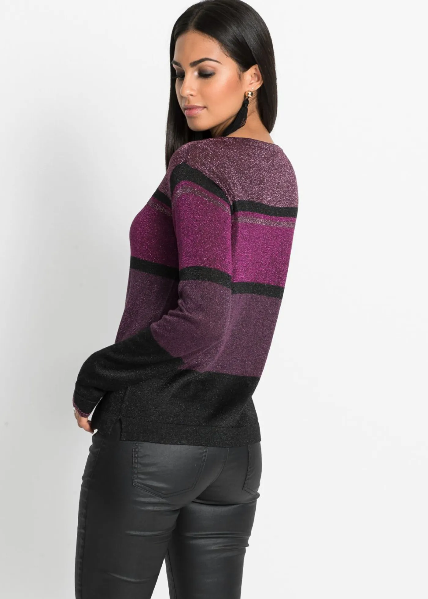 Hot Jersey de lúrex de rayas Mujer Jerséis|Ropa De Punto