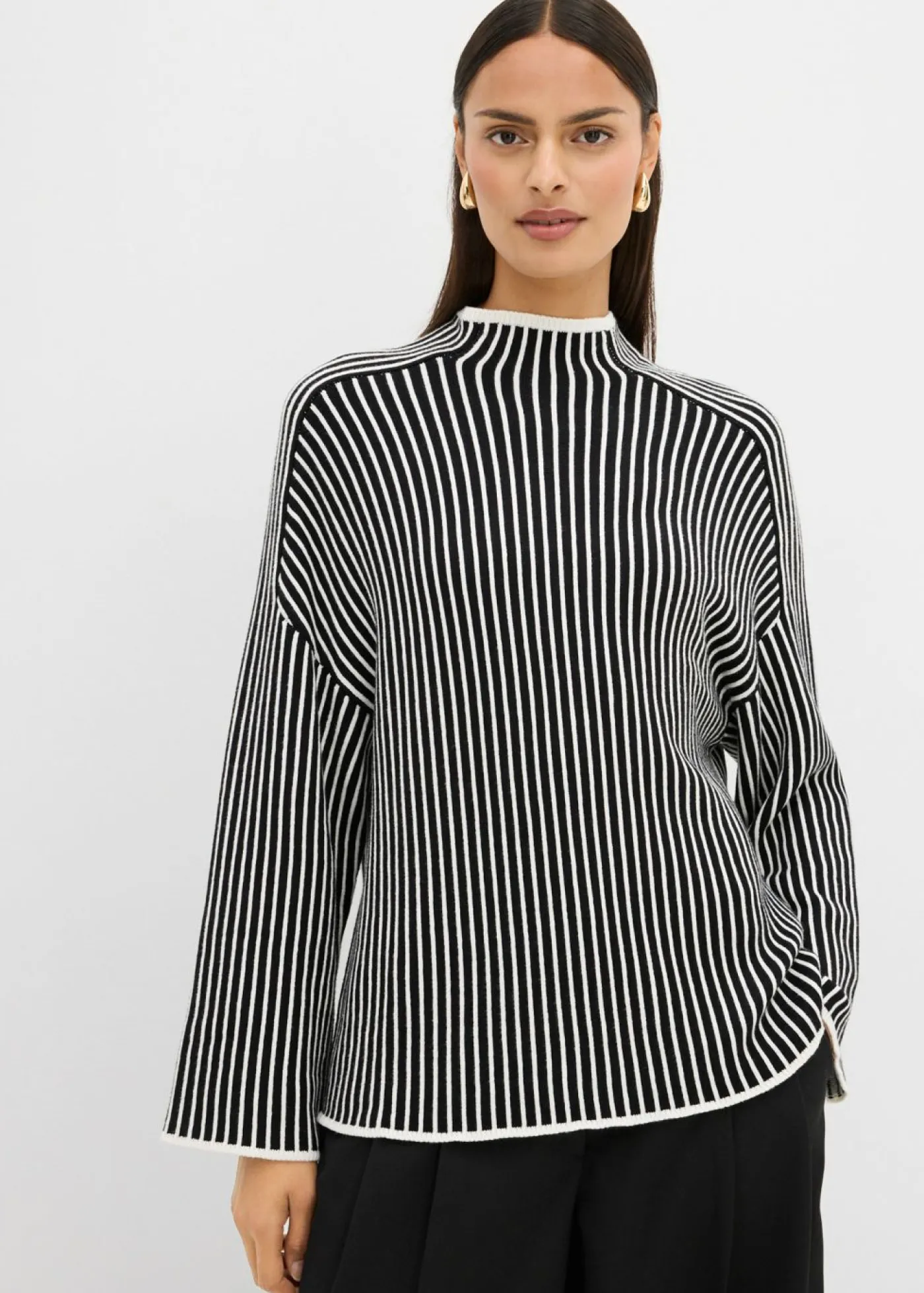 Jersey de mezcla de viscosa con cuello alto Mujer Esenciales|Jerséis